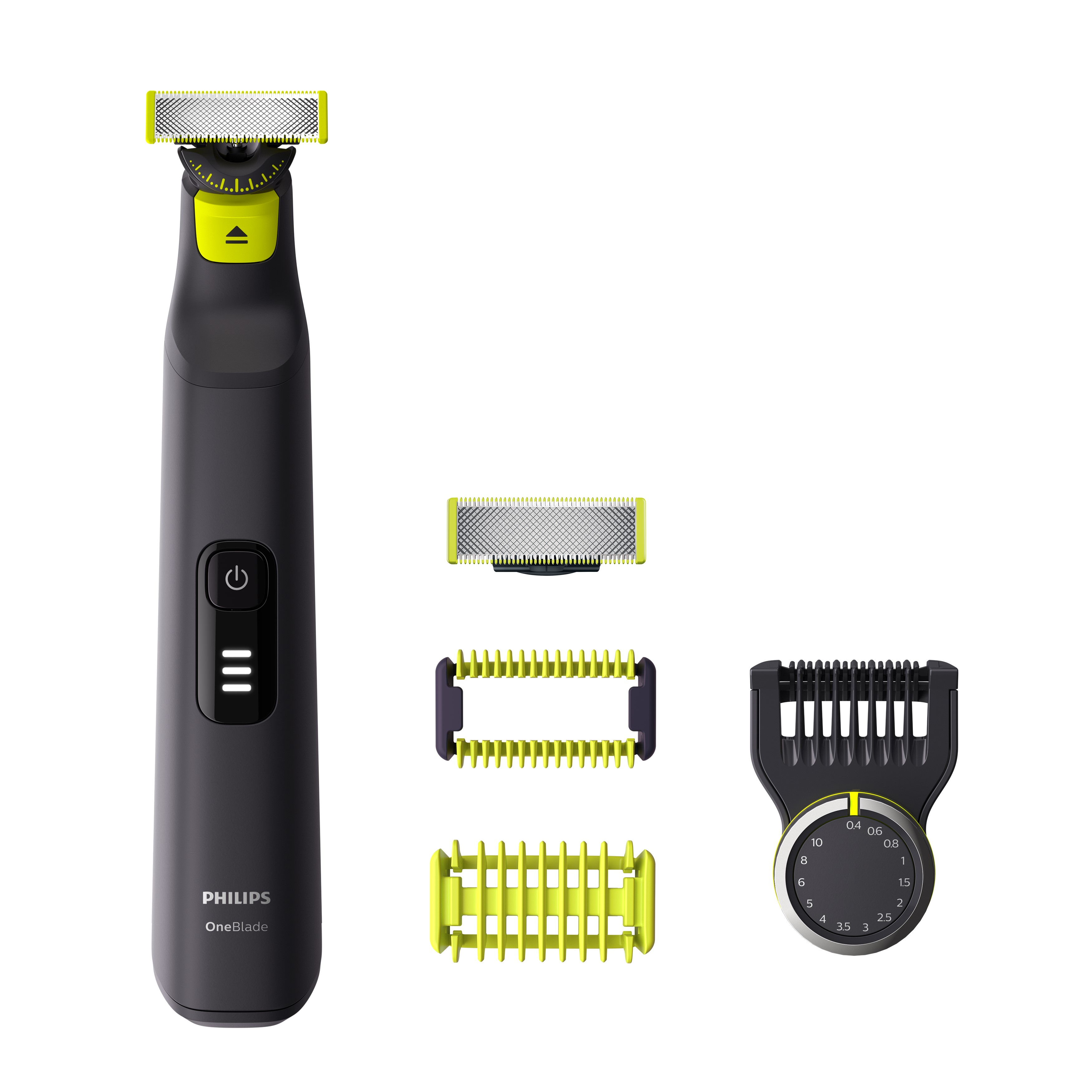 Philips OneBlade Pro 360 Face & Body Rasoio, Regolabarba e Rifinitore con Pettine di Precisione Regolabile 14 Lunghezze QP6541/15