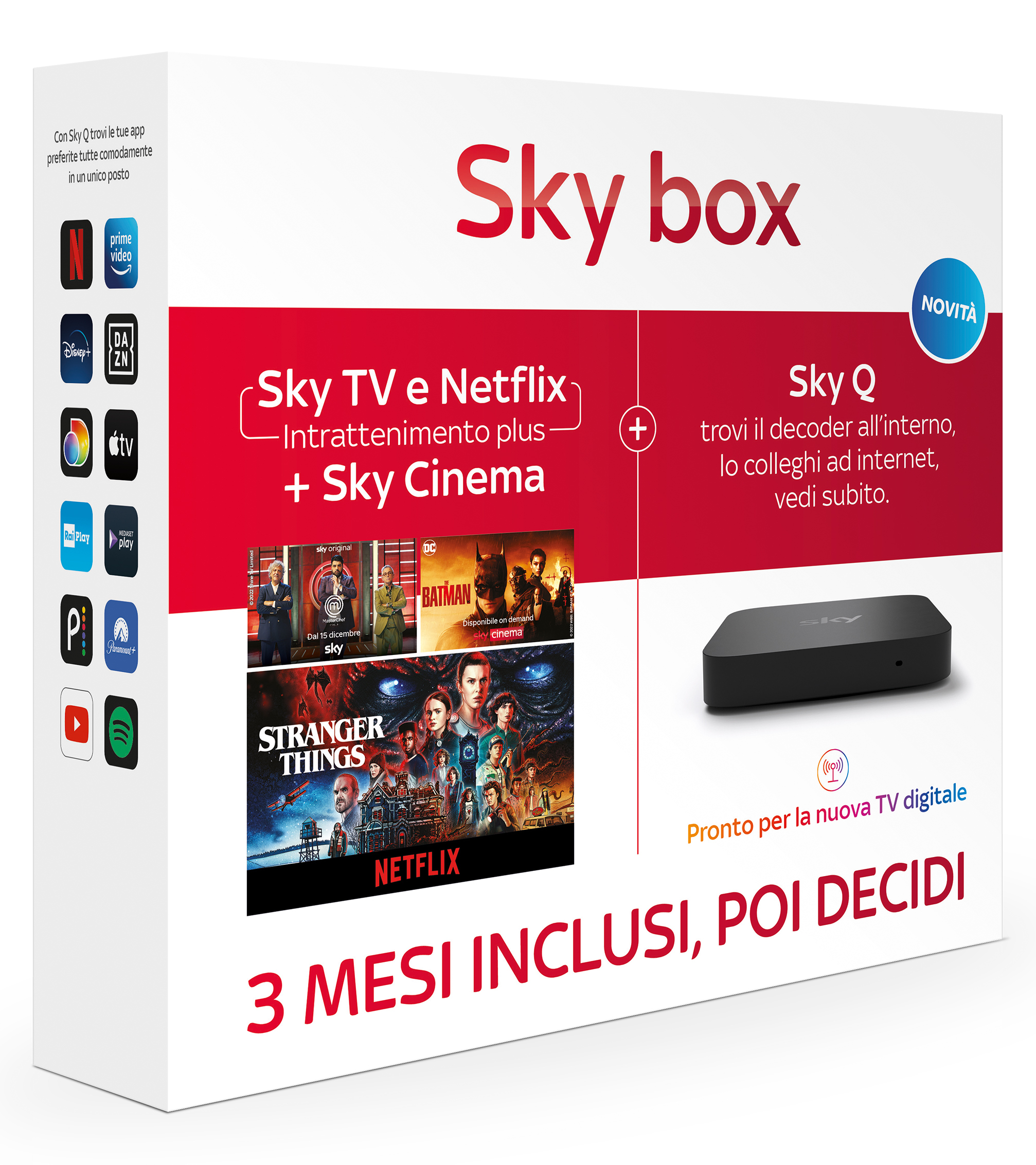 Sky box con 3 Mesi di TV e Netflix (Intrattenimento plus) + Cinema. Decoder Q incluso