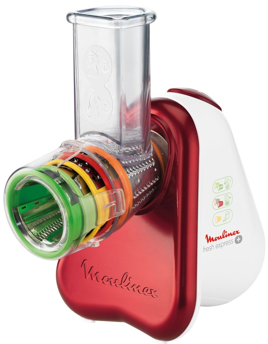 Moulinex Fresh Express DJ755G Affettatutto Grattugia Elettrico, 5 Funzioni di Taglio, 150 W, 1 Liter, 1 Decibel, plastica, Rosso