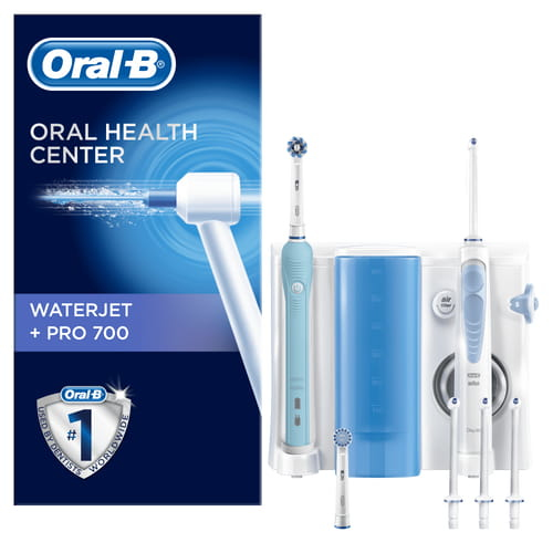 Oral-B WaterJet Sistema Pulente Idropulsore + Spazzolino Elettrico Ricaricabile PRO 700 Con 4 Testine E 2 Testine Di Ricambio Per Spazzolino