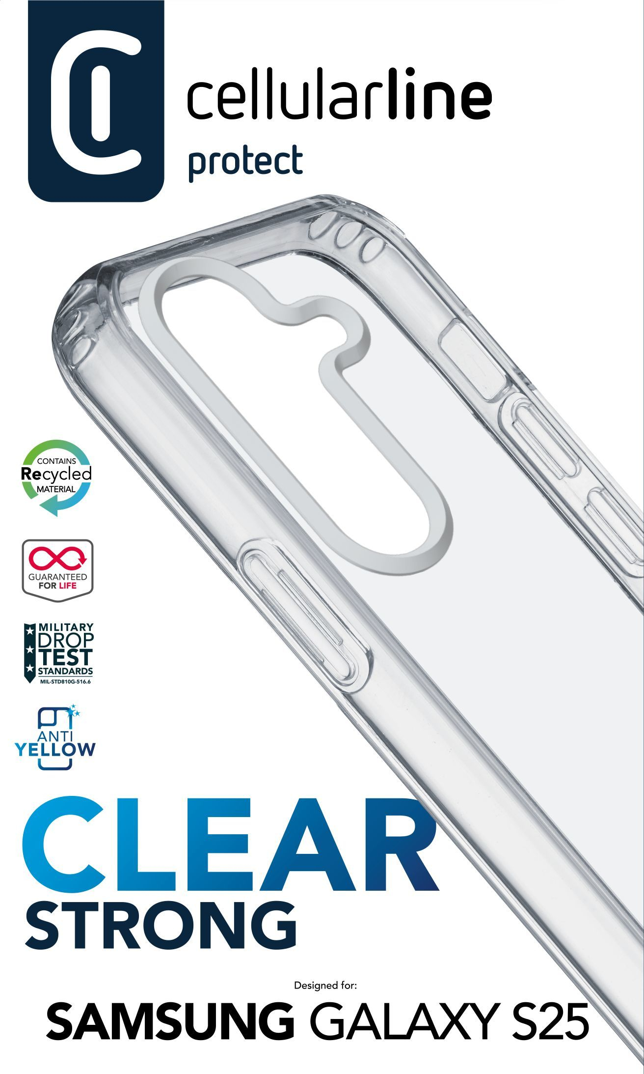 Cellularline Clear Strong - Galaxy S25 Custodia rigida con bordi in gomma