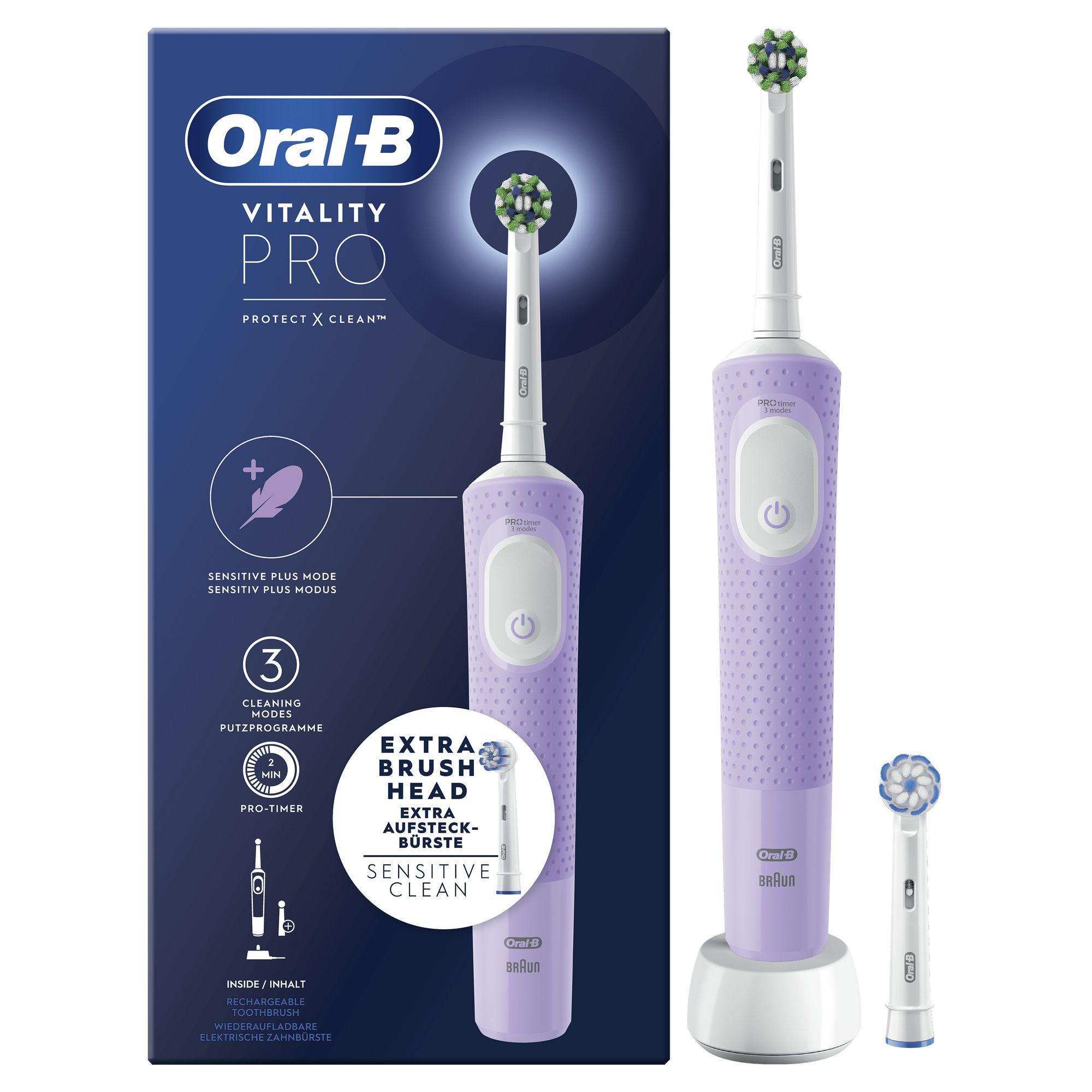 Oral-B Vitality Spazzolino Elettrico Ricaricabile Pro Viola, 2 Testine