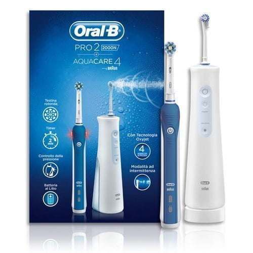 Braun Oral-B Idropulsore Portatile Aquacare 4 + Spazzolino Elettrico Ricaricabile Pro2 2000N