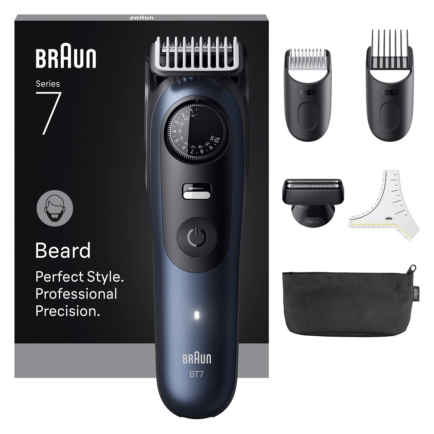 Braun BeardTrimmer 7 BT7520 Batteria 40 2 cm Bagnato e secco Nero, Blu