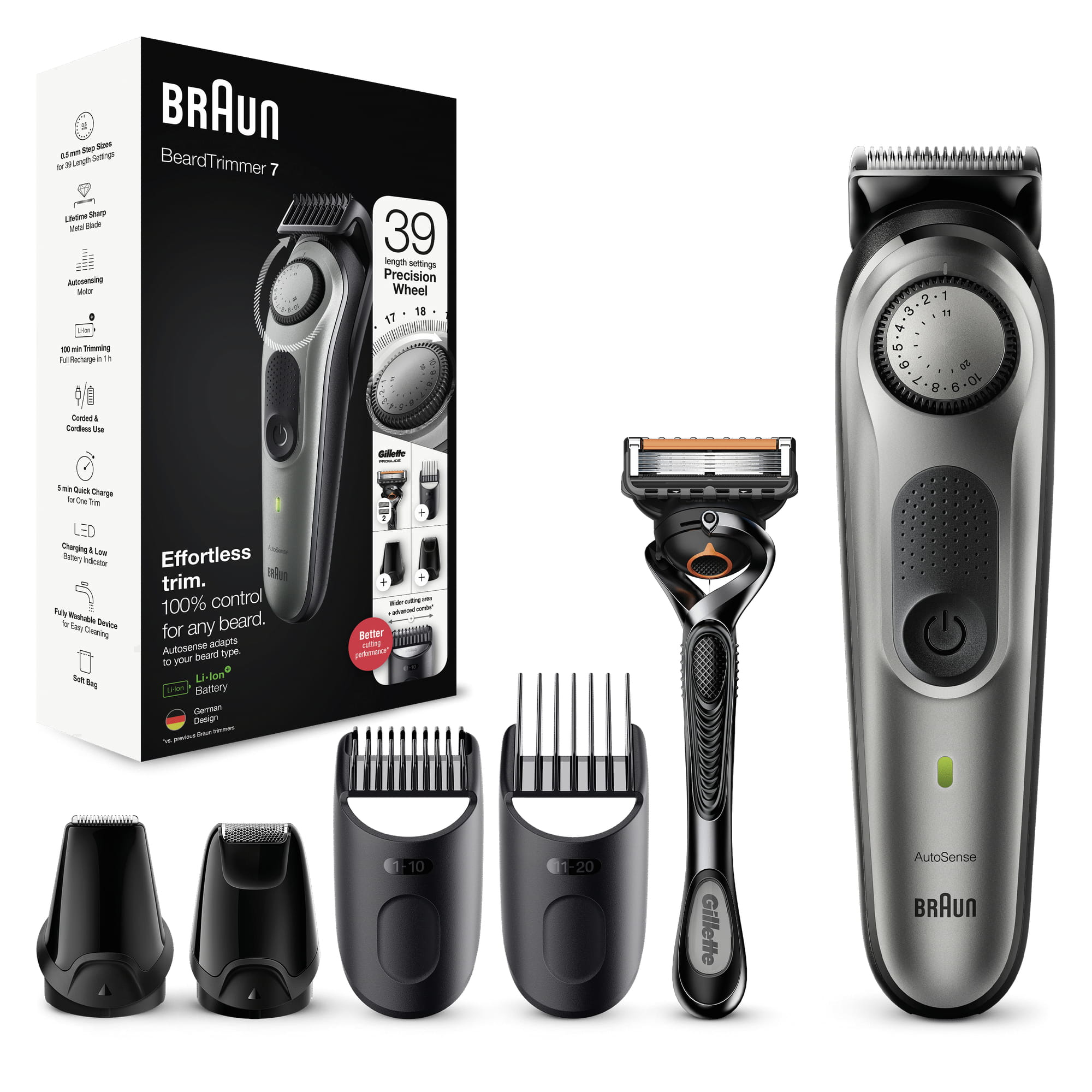 Braun BeardTrimmer 7 Regolabarba 7 BT7320, Regolabarba Uomo, Tagliacapelli, Per Viso, Capelli