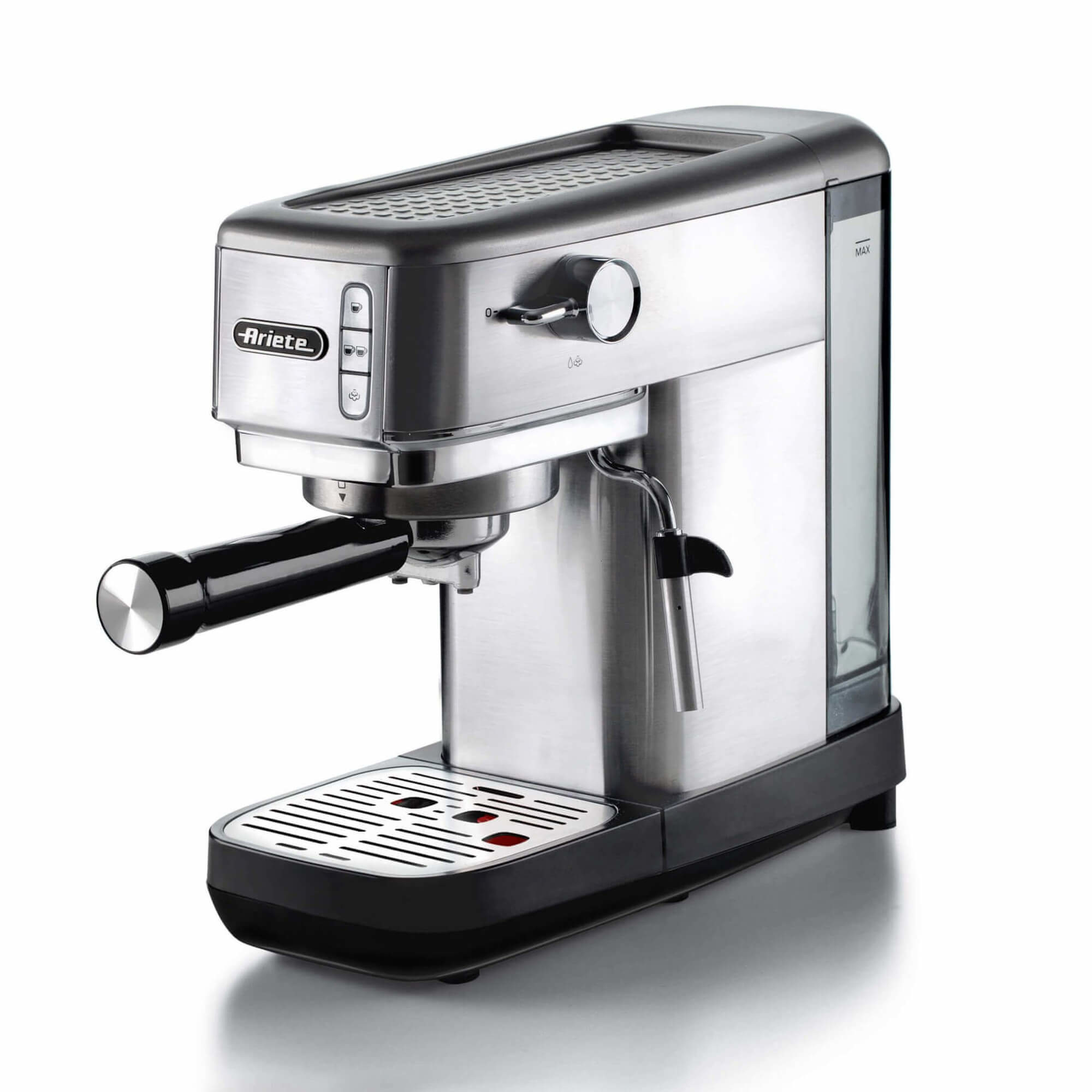 Ariete 1380 Macchina da caffè in metallo, compatibile con caffè in polvere e cialde ESE, 1300 W, Capacità 1,1 L, 15 bar di pressione, Filtro ½ tazze, Dispositivo Cappuccino, Silver