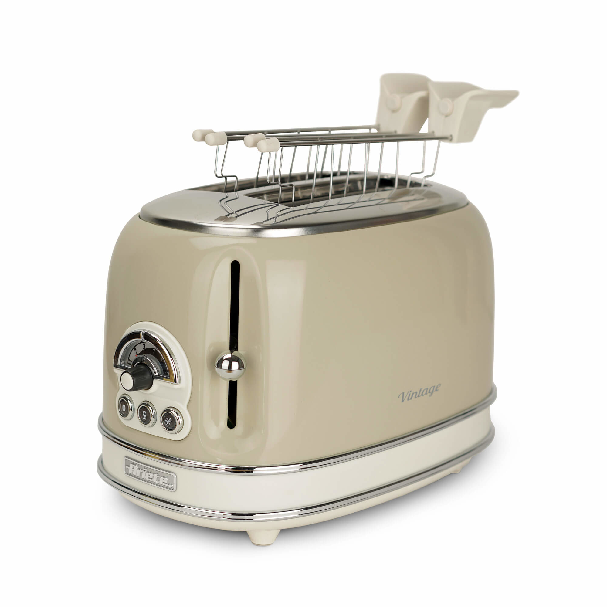 Ariete 155 Tostapane Vintage 2 fette di pane - con pinze - 6 livelli di tostatura - 810 Watt- Acciaio Inox - Linea Vintage - Beige