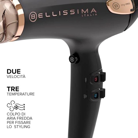 Bellissima Imetec Ceramic P5 3800, Asciugacapelli Professionale Per Capelli Morbidi e Luminosi, Tecnologia Ceramica, Potenza 2300 W, Ionizzatore, Diffusore e Convogliatore Ceramico