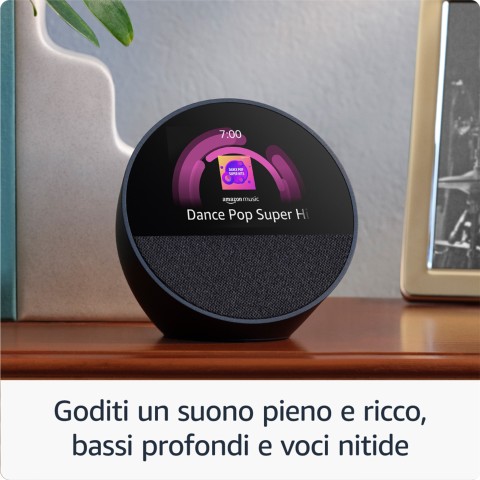 Amazon Nuovo Echo Spot (modello 2024) | Sveglia intelligente con suono di qualità e Alexa | Nero