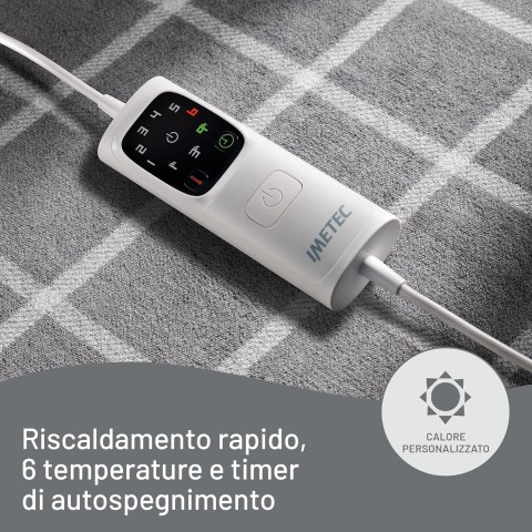 Imetec Caldoplaid Velvet Square Plaid Riscaldabile, Morbida Coperta Elettrica 150x95 cm, Basso Consumo, Tecnologia Adapto, Dispositivo di Sicurezza, Rapido Riscaldamento, 6 Temperature, Lavabile