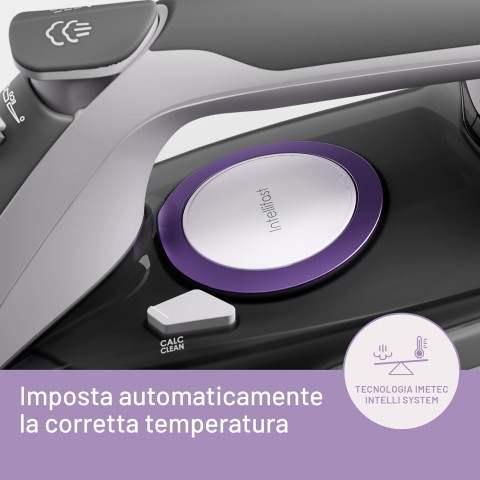 Imetec Intellifast, ferro da stiro a vapore, Tecnologia Intelli System, Impostazione automatica della temperatura, Piastra Ceramic Diamond, Protezione anticalcare, 2400 W, Colpo Vapore