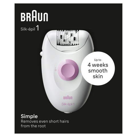 Braun Silk-épil 1 1-000, Epilatore Elettrico Donna Con Cavo, Pelle Liscia Per Settimane, Bianco/Rosa