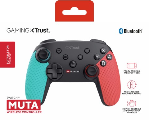 Trust GXT 1246B Muta Nero, Blu, Rosso Bluetooth Gamepad Nintendo Switch, Nintendo Switch Lite