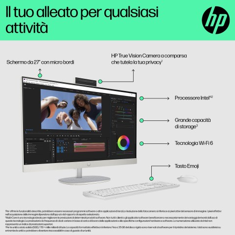 HP 27-cr0015nl Intel® Core™ i5 i5-1335U 68,6 cm (27") 1920 x 1080 Pixel PC All-in-one 8 GB DDR4-SDRAM 512 GB SSD Windows 11 Home Wi-Fi 6 (802.11ax) Bianco