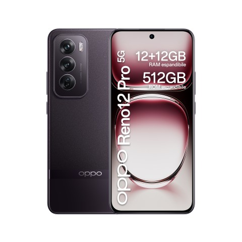 OPPO Reno12 Pro 5G AI Smartphone, Tripla fotocamera 50+50+8MP, Selfie 50MP, Display 6.7” 120HZ AMOLED FHD+, 5000mAh, RAM 24 GB (12+12) + ROM 512GB, [Versione Italia], Nebula Black