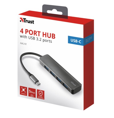 Trust 23328 hub di interfaccia USB 3.2 Gen 1 (3.1 Gen 1) Type-A 5000 Mbit/s Grigio