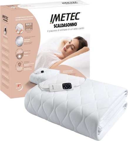 Imetec Scaldasonno Adapto maxi coprimaterasso singolo 195x90 cm, basso consumo, riscaldamento rapido, temperatura personalizzata, tessuto anallergico trapuntato, comando a 6 temperature