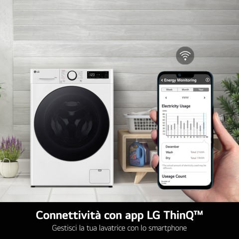 LG F4R9009TPWC Lavatrice 9kg AI DD, Classe A-40%, 1400 giri, TurboWash, Vapore