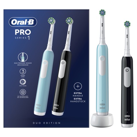 Oral-B Pro 1 PRO1CRSDUO spazzolino elettrico Adulto Spazzolino rotante-oscillante Nero, Turchese, Bianco