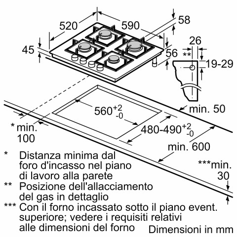 Bosch Serie 4 PNP6B6B90 Piano cottura a gas 60 cm Vetro temperato, Nero