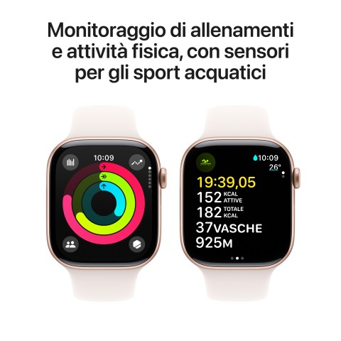 Apple Watch Series 10 Serie 10 GPS 46mm Cassa in Alluminio color Oro Rosa con Light Blush Sport Band - M/L