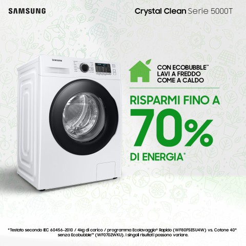 Samsung WW11BGA046ATET lavatrice a caricamento frontale Crystal Clean™ 11 kg Classe A 1400 giri/min, Porta nera + Panel D. Silver