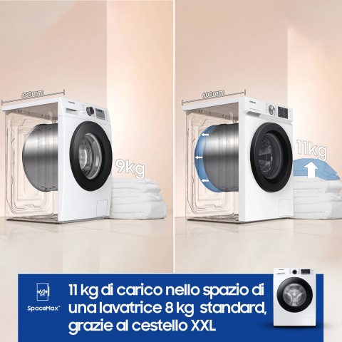 Samsung WW11BGA046ATET lavatrice a caricamento frontale Crystal Clean™ 11 kg Classe A 1400 giri/min, Porta nera + Panel D. Silver