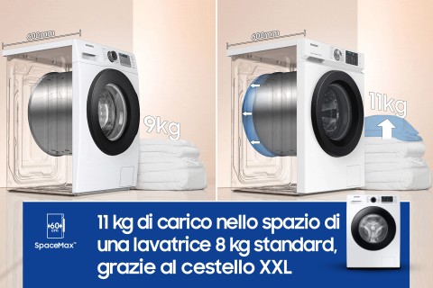 Samsung WW11BGA046ATET lavatrice a caricamento frontale Crystal Clean™ 11 kg Classe A 1400 giri/min, Porta nera + Panel D. Silver