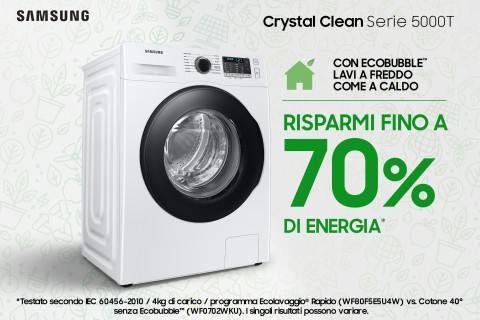 Samsung WW11BGA046ATET lavatrice a caricamento frontale Crystal Clean™ 11 kg Classe A 1400 giri/min, Porta nera + Panel D. Silver