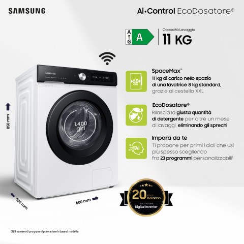 Samsung WW11BB534DAE lavatrice Caricamento frontale 11 kg 1400 Giri/min Nero, Bianco