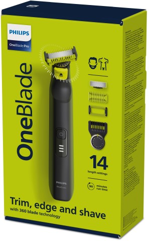 Philips OneBlade Pro 360 Face & Body Rasoio, Regolabarba e Rifinitore con Pettine di Precisione Regolabile 14 Lunghezze QP6541/15