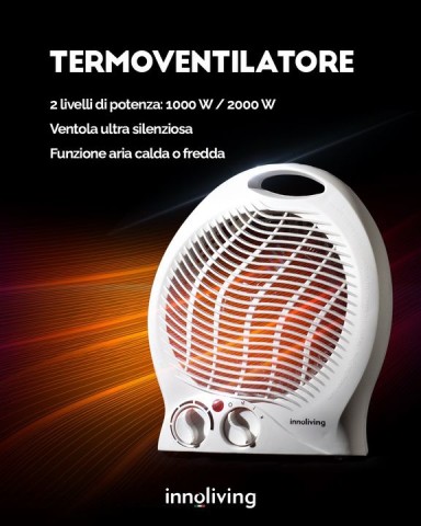 Innoliving INN-580 stufetta elettrica Interno Bianco 2000 W Riscaldatore ambiente elettrico con ventilatore