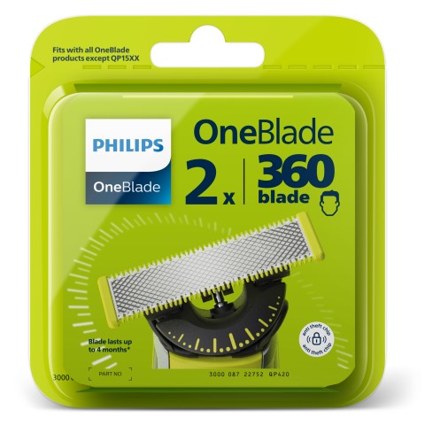 Philips Norelco OneBlade 360 Lama di ricambio per Viso, confezione da 2 Lame QP420/50