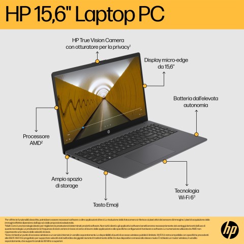 HP 15-fc0047nl AMD Ryzen™ 7 7730U Computer portatile 39,6 cm (15.6") Full HD 16 GB DDR4-SDRAM 512 GB SSD Wi-Fi 6 (802.11ax) Windows 11 Home Argento