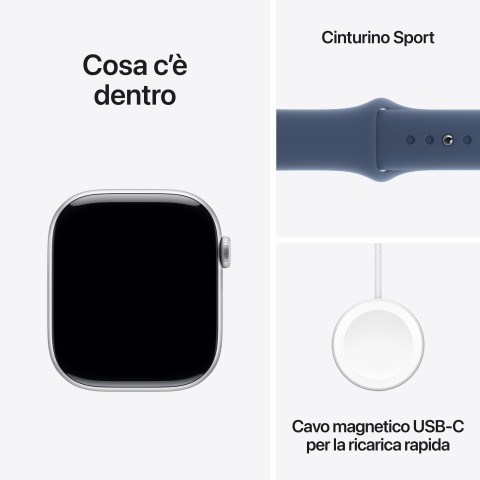 Apple Watch Series 10 Serie 10 GPS 46mm Cassa in Alluminio Color Argento con Denim Sport Band - M/L