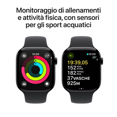 Apple Watch Series 10 Serie 10 GPS 46mm Cassa in Alluminio color Jet Black con Nero Sport Band - M/L