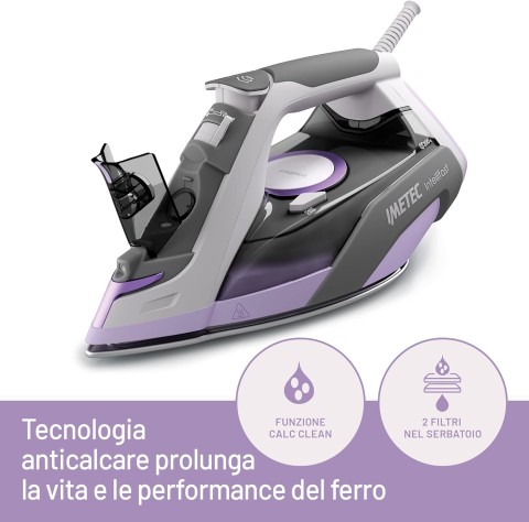 Imetec Intellifast, ferro da stiro a vapore, Tecnologia Intelli System, Impostazione automatica della temperatura, Piastra Ceramic Diamond, Protezione anticalcare, 2400 W, Colpo Vapore