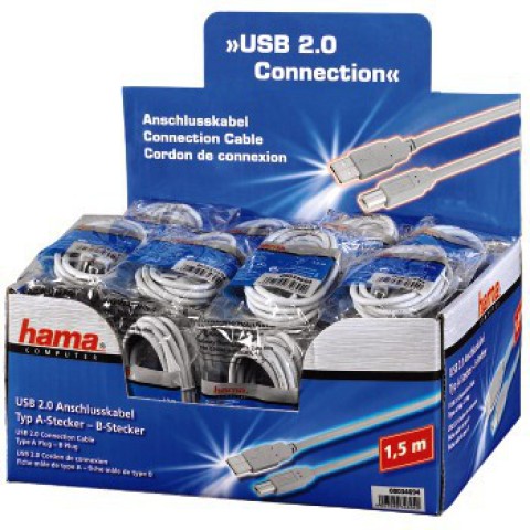 Hama Cavo USB A M / USB B M, USB 2.0, 1,5 metri, grigio