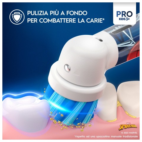 Oral-B Spazzolino Elettrico Ricaricabile Pro Kids con personaggi Marvel Spider-Man, 2 Testine, da 3 Anni In Su. 1 Spazzolino