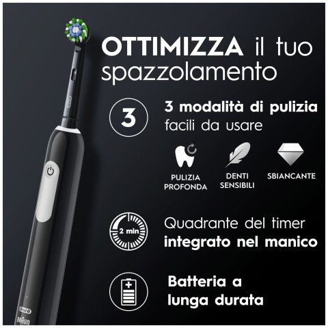 Oral-B Spazzolino Elettrico Ricaricabile Series 1 Nero con 2 Testine di Ricambio, 1 Spazzolino