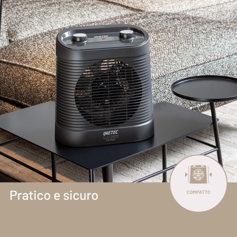 Imetec Silent Power Comfort, termoventilatore silenzioso e compatto, stufetta elettrica, 2100 w, 4 funzioni, termostato ambiente e di sicurezza, funzione antigelo, maniglia