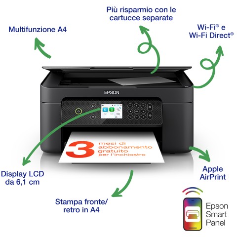 Epson Expression Home XP-4200 stampante multifunzione A4 getto d'inchiostro, stampa, copia, scansione, Display LCD 6.1cm, WiFi Direct, AirPrint, 3 mesi di inchiostro incluso con ReadyPrint