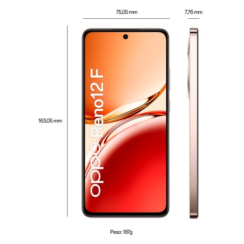 OPPO Reno12 F 4G AI Smartphone, Tripla fotocamera 50+8+2MP, Selfie 32MP, Display 6.67” 120HZ AMOLED FHD+, 5000mAh, RAM 16 GB (8+8) + ROM 256GB, [Versione Italia], Amber Orange