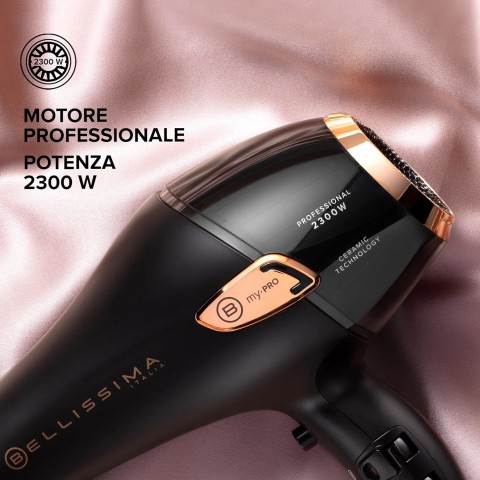 Bellissima Imetec Ceramic P5 3800, Asciugacapelli Professionale Per Capelli Morbidi e Luminosi, Tecnologia Ceramica, Potenza 2300 W, Ionizzatore, Diffusore e Convogliatore Ceramico