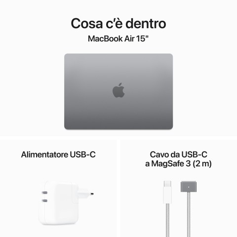 Apple MacBook Air 15'' M3 chip con core 8 CPU e core 10 GPU, 8GB, 256GB SSD Grigio Siderale