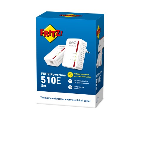 FRITZ!Powerline 510E Set International 500 Mbit/s Collegamento ethernet LAN Bianco 2 pz