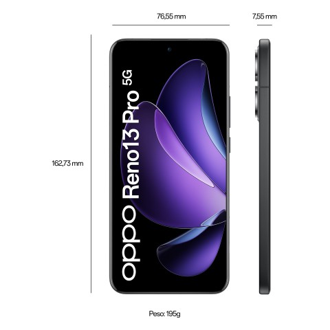 OPPO Reno13 Pro 5G AI Smartphone, Tripla fotocamera 50+50+8MP, Selfie 50MP, Display 6.83” 120HZ AMOLED FHD+, 5800mAh, RAM 12GB(Esp4GB/8GB/12GB)+ROM 512GB, [Versione Italia], Graphite Grey