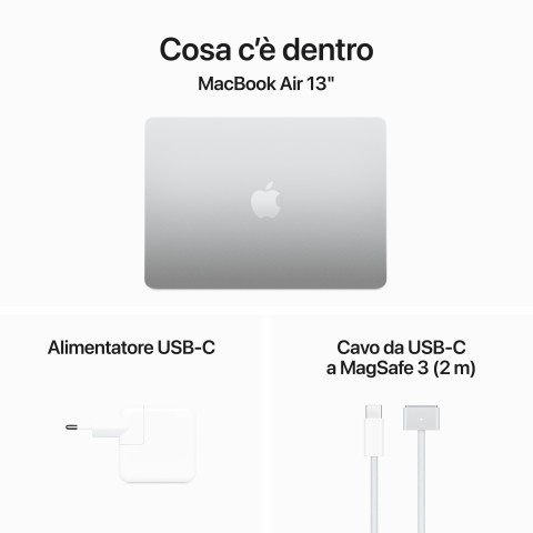 Apple MacBook Air 13": Chip M2 con CPU 8-core e GPU 8‑core, 256GB SSD - Argento