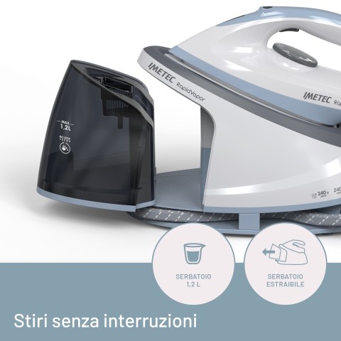 Imetec Rapidvapor Ferro da Stiro Generatore di Vapore, Piastra Fluid Ceramic a Rapido Riscaldamento, Leggero, Sistema di Pulizia Calc Clean, Colpo Vapore 240 g, 2400 W, 5 Bar Pump