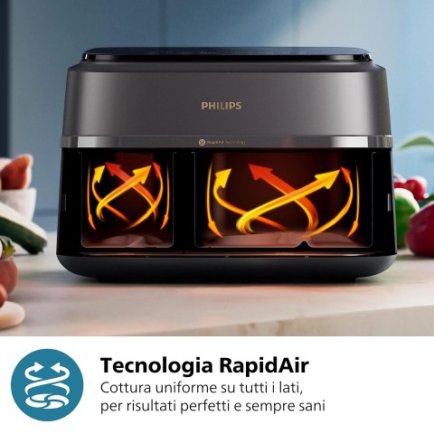 Philips 3000 series Airfryer con doppio cestello, friggitrice ad aria da 9.0L, 8 programmi, App per ricette NA352/00